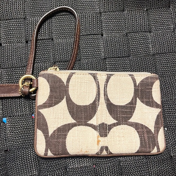 Coach wristlet. Brown and white canvas. - Picture 2 of 4